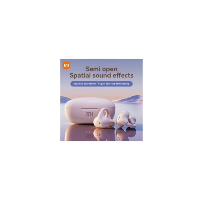 ⁦سماعة ايربود مشبك لكلا الأذنين مع علبة شحن - تعمل بالبلوتوث V5.2 - مقاومة لرذاذ الماء IPX7  - لون بيج⁩ - الصورة ⁦2⁩