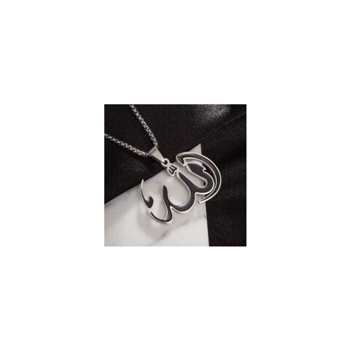 103379039_67de18ccabda5 قلادة مميزة للنساء بلفظ الجلالة - مصنوعة من الستانلس ستيل المقاوم للصدأ - لون فضي - الصورة 1
