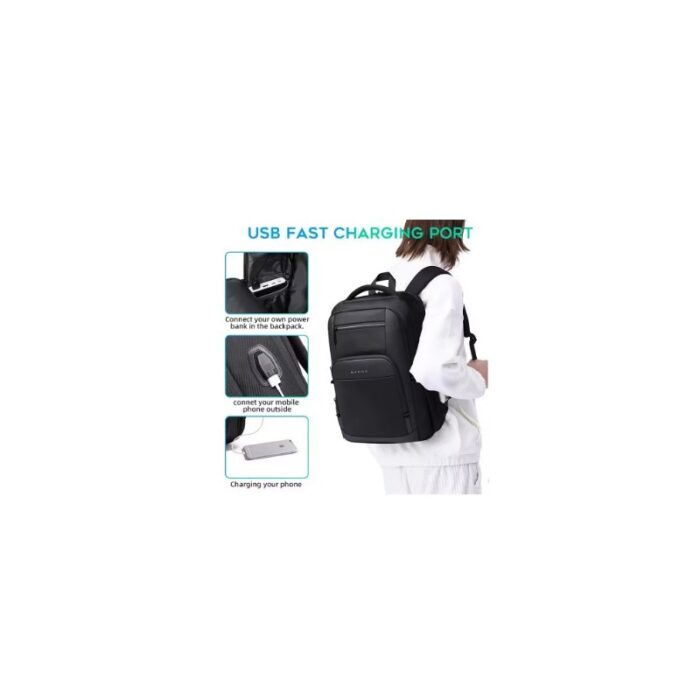⁦حقيبة ظهر لابتوب وللسفر - سعة كبيرة ومقاومة للماء مع منفذ شحن USB - تناسب اللابتوب  مقاس 15.6 بوصة - للرجال والنساء - لون أسود- ماركة BANGE⁩ - الصورة ⁦3⁩