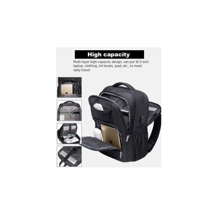 ⁦حقيبة ظهر لابتوب وللسفر - سعة كبيرة ومقاومة للماء مع منفذ شحن USB - تناسب اللابتوب  مقاس 15.6 بوصة - للرجال والنساء - لون أسود- ماركة BANGE⁩ - الصورة ⁦4⁩
