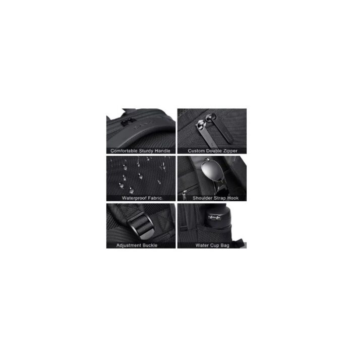 ⁦حقيبة ظهر لابتوب وللسفر - سعة كبيرة ومقاومة للماء مع منفذ شحن USB - تناسب اللابتوب  مقاس 15.6 بوصة - للرجال والنساء - لون أسود- ماركة BANGE⁩ - الصورة ⁦7⁩