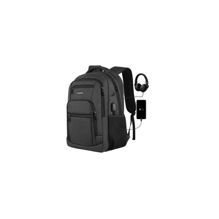 103379050_67de1906a6127 حقيبة ظهر للابتوب والسفر مع منفذ شحن USB ومنفذ لكيبل سماعة الرأس - سعة كبيرة ومقاومة للماء - تناسب لابتوب مقاس 15.6 بوصة - لون أسود- ماركة DOXUNGOO - الصورة 1