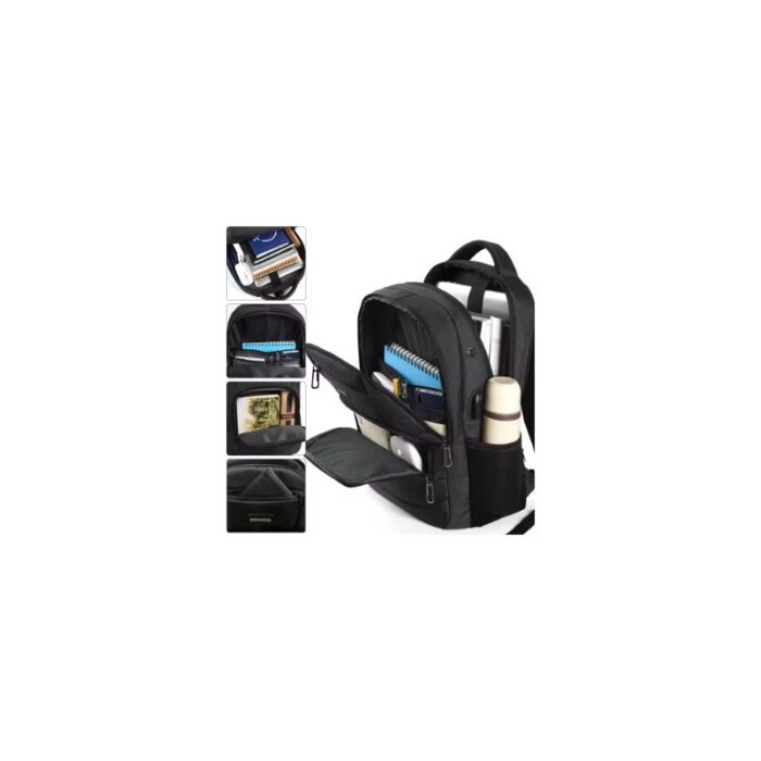 ⁦حقيبة ظهر للابتوب والسفر مع منفذ شحن USB ومنفذ لكيبل سماعة الرأس - سعة كبيرة ومقاومة للماء - تناسب لابتوب  مقاس 15.6 بوصة  - لون أسود- ماركة DOXUNGOO⁩ - الصورة ⁦3⁩