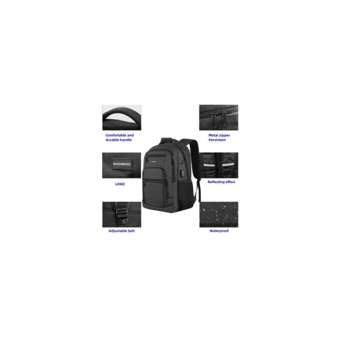 ⁦حقيبة ظهر للابتوب والسفر مع منفذ شحن USB ومنفذ لكيبل سماعة الرأس - سعة كبيرة ومقاومة للماء - تناسب لابتوب  مقاس 15.6 بوصة  - لون أسود- ماركة DOXUNGOO⁩ - الصورة ⁦5⁩