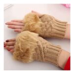 كفوف شتوية نص يد للصبايا - لون بيج غامق