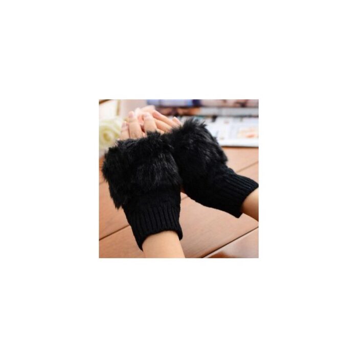 ⁦كفوف شتوية نص يد للصبايا - لون أسود⁩ - الصورة ⁦3⁩