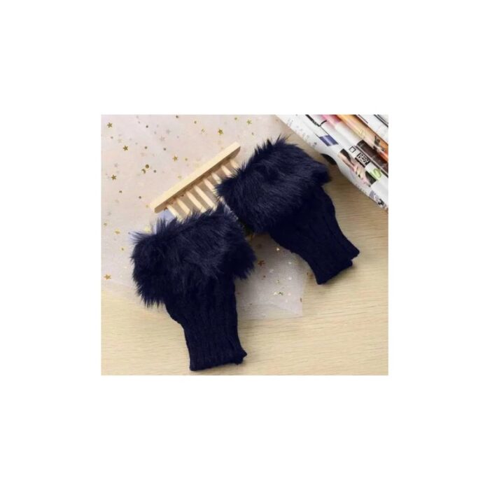 ⁦كفوف شتوية نص يد للصبايا - لون  كحلي⁩ - الصورة ⁦2⁩