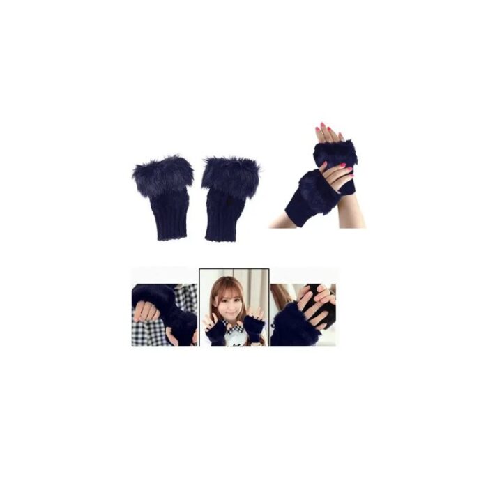 ⁦كفوف شتوية نص يد للصبايا - لون  كحلي⁩ - الصورة ⁦3⁩