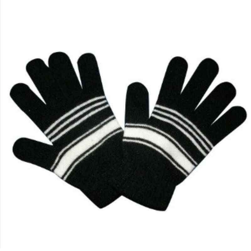 ⁦كفوف يد شتوية للأطفال من 5 ل 9 سنوات - لون أسود مع أبيض⁩ - الصورة ⁦1⁩