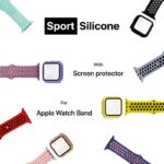 ⁦حزام سيليكون رياضي مع حماية شاشة لساعة أبل، متوافقة مع سلسلة ساعات ابل بمقاسات: 42 - 44 ملم - لون أسود مع أبيض⁩ - الصورة ⁦2⁩