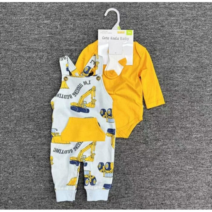 ⁦طقم أفرهول 3 قطع لون أصفر وأزرق⁩ - الصورة ⁦2⁩