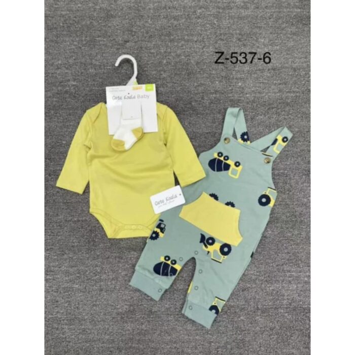 ⁦طقم أفرهول 3 قطع لون أصفر وأخضر⁩ - الصورة ⁦2⁩