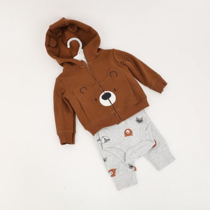 ⁦طقم 3 قطع للأطفال لون بني ورمادي⁩ - الصورة ⁦2⁩