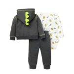 طقم للأطفال 3 قطع لون رمادي وفسفوري