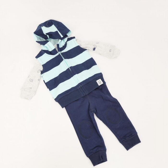 ⁦طقم للأطفال 3 قطع لون أزرق فاتح و كحلي⁩ - الصورة ⁦2⁩