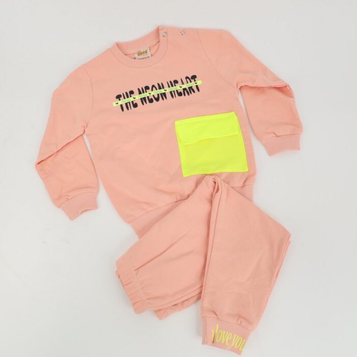 ⁦بجامة للأطفال قطعتين لون مشمشي وفسفوري⁩ - الصورة ⁦2⁩