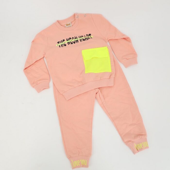 ⁦بجامة للأطفال قطعتين لون مشمشي وفسفوري⁩ - الصورة ⁦6⁩