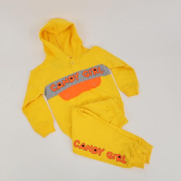 ⁦بجامة للأطفال قطعتين لون أصفر بتصميم Candy Girl⁩ - الصورة ⁦5⁩