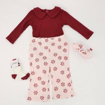 طقم 4 قطع للأطفال لون خمري وزهري