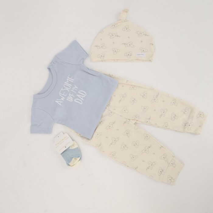 ⁦طقم 4 قطع للأطفال لون أزرق فاتح وبيج⁩ - الصورة ⁦2⁩