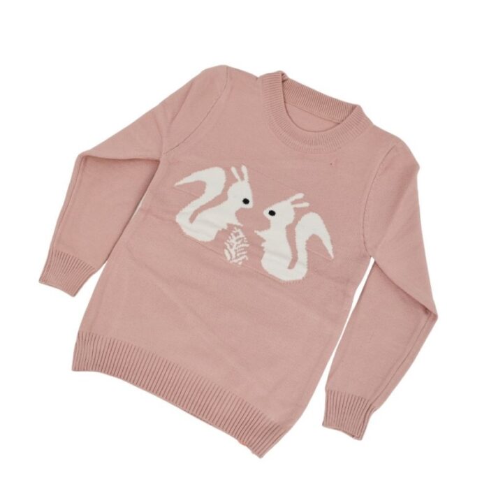 ⁦بلوزة ربيعية للأطفال لون زهري نود بتصميم أرنب⁩ - الصورة ⁦5⁩