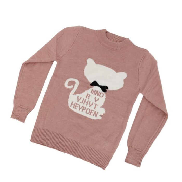 ⁦بلوزة ربيعية للأطفال لون نود بتصميم قطة⁩ - الصورة ⁦5⁩