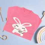 بلوزة ربيعية للأطفال لون زهري بتصميم أرنب