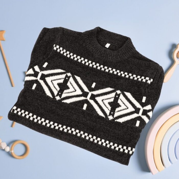 ⁦بلوزة صوف للأطفال لون أًسود و أبيض⁩ - الصورة ⁦5⁩