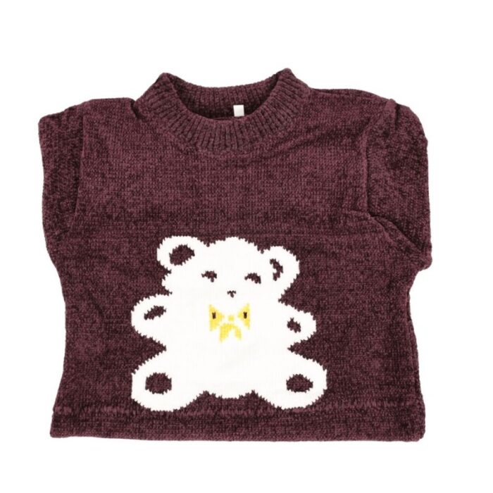 ⁦بلوزة صوف للأطفال لون بنفسجي بتصميم دب⁩ - الصورة ⁦7⁩