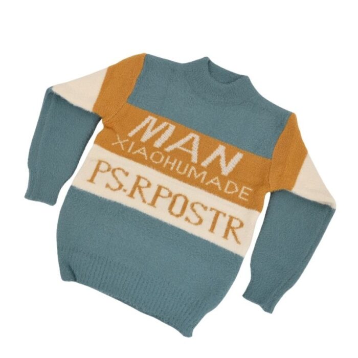 ⁦بلوزة صوف للأطفال لون كموني وأبيض و أزرق فاتح⁩ - الصورة ⁦3⁩