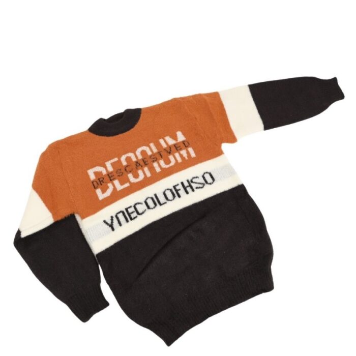 ⁦بلوزة صوف للأطفال لون بني و أبيض وأسود⁩ - الصورة ⁦3⁩