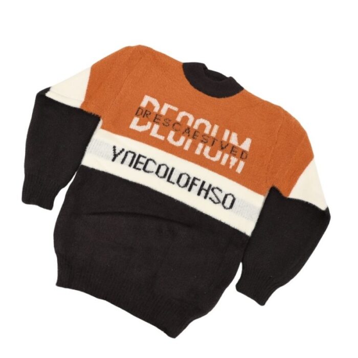 ⁦بلوزة صوف للأطفال لون بني و أبيض وأسود⁩ - الصورة ⁦7⁩