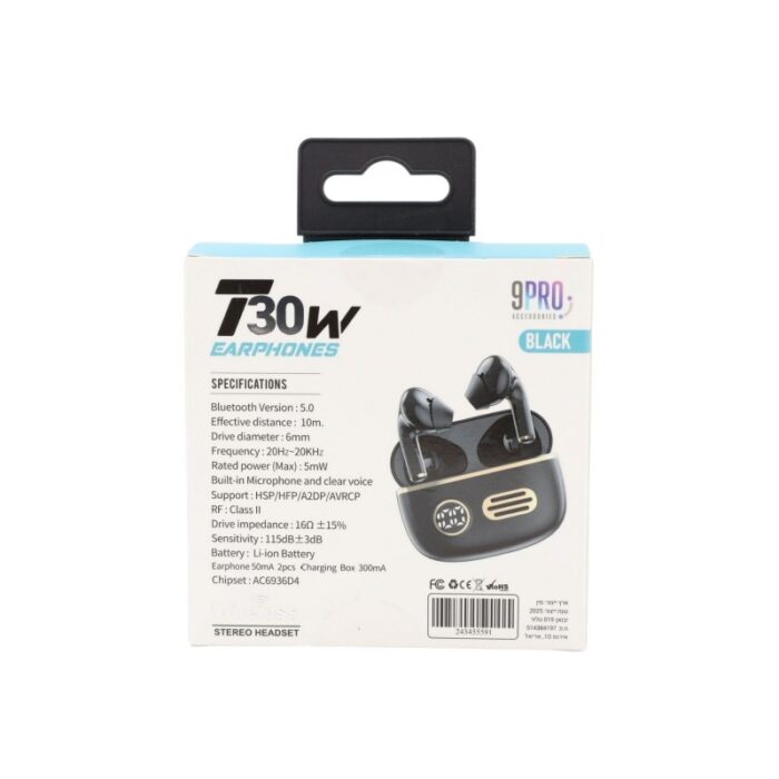 ⁦9Pro T30W Wireless Headphones- Black⁩ - الصورة ⁦2⁩