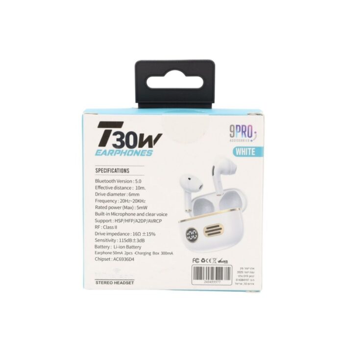 ⁦9Pro T30W Wireless Headphones- White⁩ - الصورة ⁦2⁩
