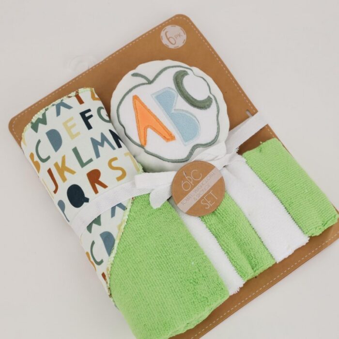 103379570_67de1de7e4c15 طقم استحمام أطفال 6 قطع لون اخضر وابيض - الصورة 1