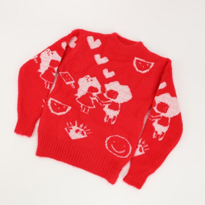 ⁦بلوزة صوف بأكمام طويلة لون احمر⁩ - الصورة ⁦4⁩