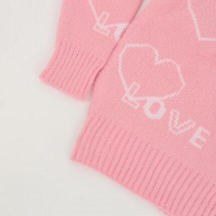 بلوزة صوف بأكمام طويلة بناتي لون زهري