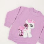 بلوزة صوف بأكمام طويلة بناتي لون بنفسجي