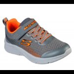 ⁦Skechers Kid's Microspec Shoes - حذاء سكيتشرز ميكرو سبيس للأطفال لون رمادي وبرتقالي⁩ - الصورة ⁦5⁩