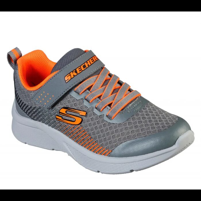 ⁦Skechers Kid's Microspec Shoes - حذاء سكيتشرز ميكرو سبيس للأطفال لون رمادي وبرتقالي⁩ - الصورة ⁦5⁩