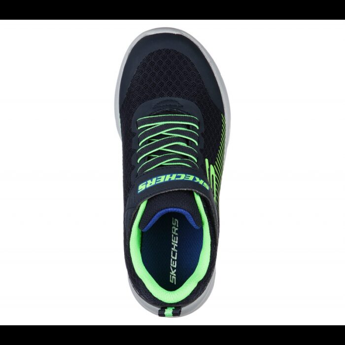 ⁦Skechers Kid's Microspec - Navy Lime Shoes - حذاء سكيتشرز ميكرو سبيس للأطفال لون كحلي ورمادي⁩ - الصورة ⁦2⁩