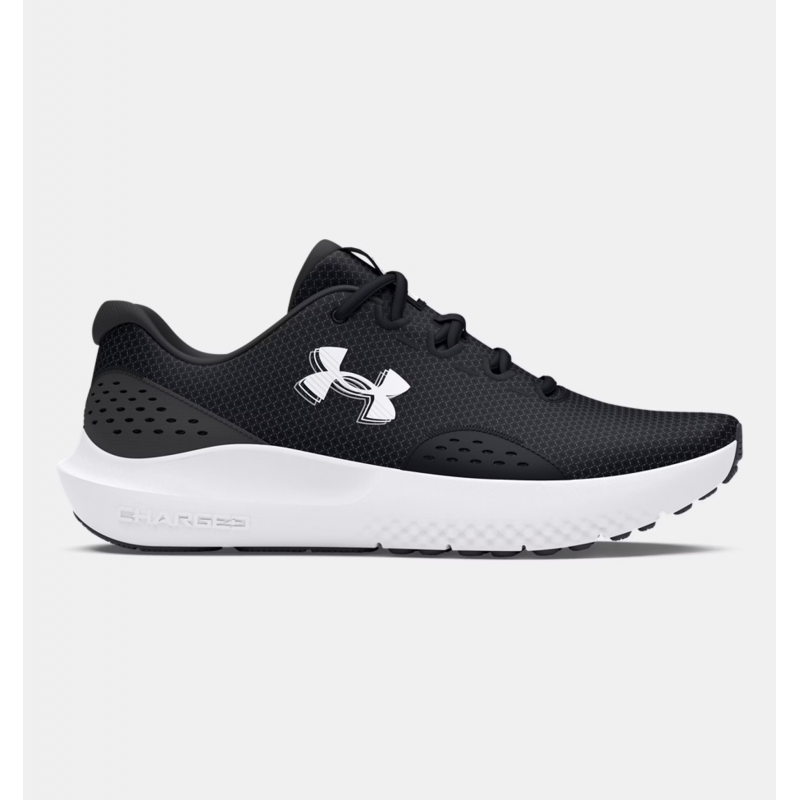 ⁦Under Under Men's UA Surge 4 Running Shoes- حذاء اندر ارمور سيرج 4 للرجال لون أسود ونعل أبيض⁩ - الصورة ⁦1⁩