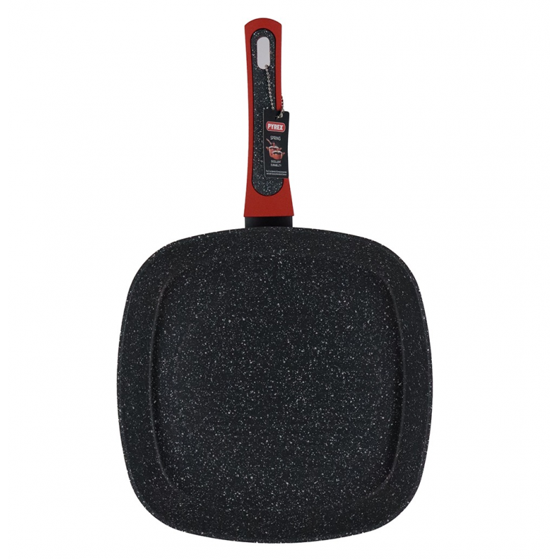 ⁦مقلى بايركس Pyrex بتصميم مربع حجم 28×28 سم لون اسود واحمر⁩ - الصورة ⁦1⁩