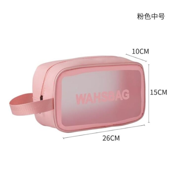 ⁦شنطة قماش حجم وسط لون زهري للمكياج قابلة للغسيل⁩ - الصورة ⁦2⁩