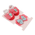 طقم قطعتين جرابات وطوق للشعر للأطفال لون أحمر