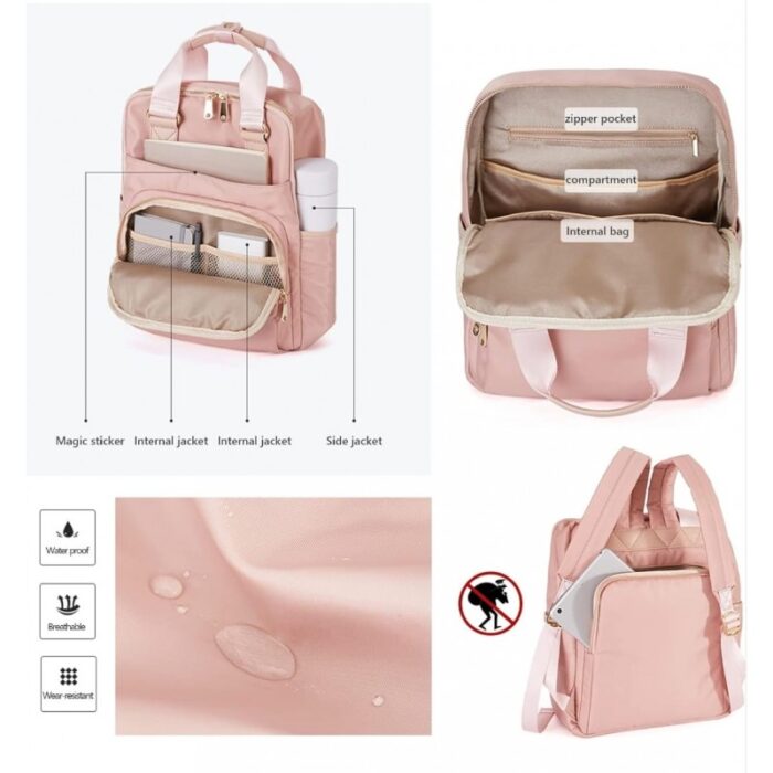 ⁦حقيبة ظهر متعددة الاستعمال مع مدخل USB لون زهري⁩ - الصورة ⁦3⁩