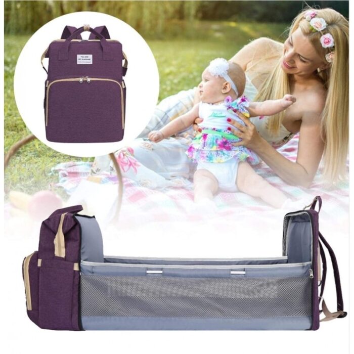 ⁦حقيبة ظهر لأغراض البيبي ( للحفاضات ) مع سريرللتغيير لون نهدي⁩ - الصورة ⁦2⁩