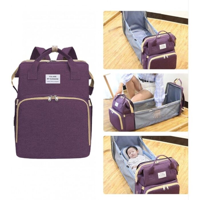 ⁦حقيبة ظهر لأغراض البيبي ( للحفاضات ) مع سريرللتغيير لون نهدي⁩ - الصورة ⁦4⁩