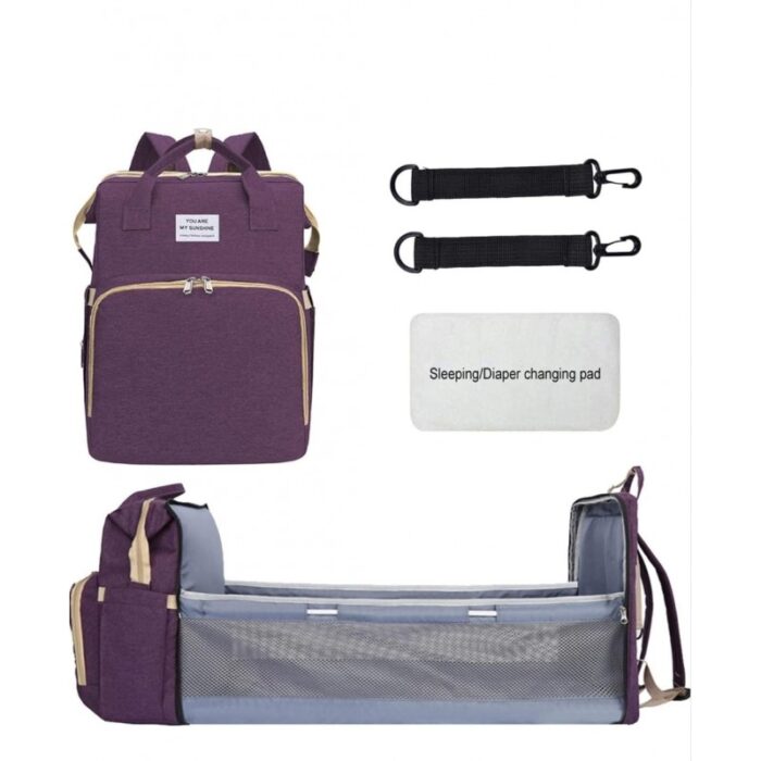 ⁦حقيبة ظهر لأغراض البيبي ( للحفاضات ) مع سريرللتغيير لون نهدي⁩ - الصورة ⁦6⁩