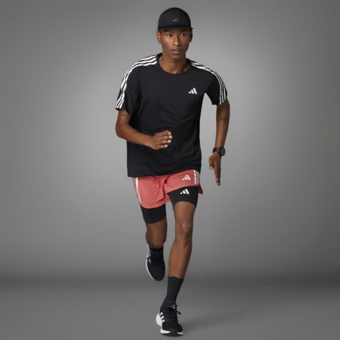 ⁦adidas Own the Run 3-Stripes Tee - Black⁩ - الصورة ⁦17⁩